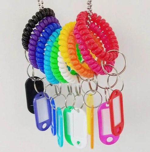 Pack 4 Llaveros Elásticos Pulsera Espiral Identificación