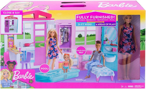 Barbie Casa Glam Casita De 60 Cm. Plegable Portatil + Muñeca