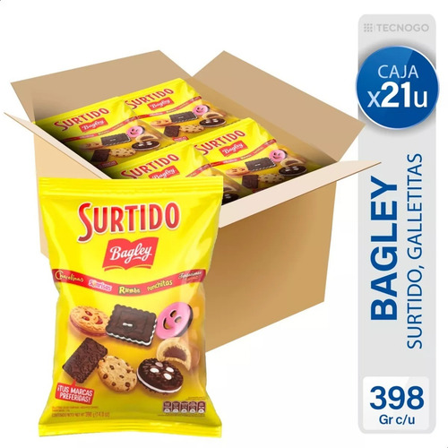 Caja Galletitas Surtidas Bagley Pack 398grs X21 Srj