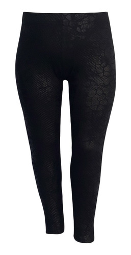 Calça Legging Jacquard Preta Plus Size Tamanhos P, Gg Ao G3