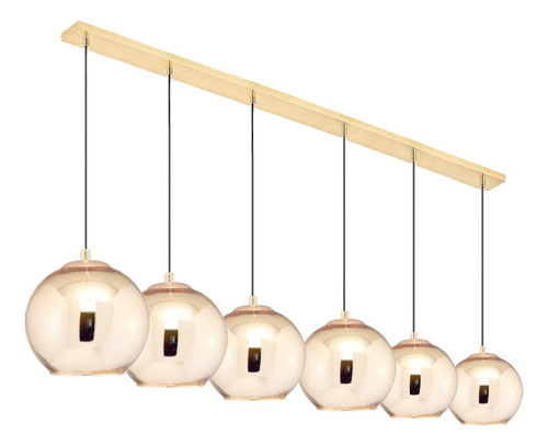 Colgante Globo M Vidrio Oro 6 Luces E27 Base Lineal P/ Led