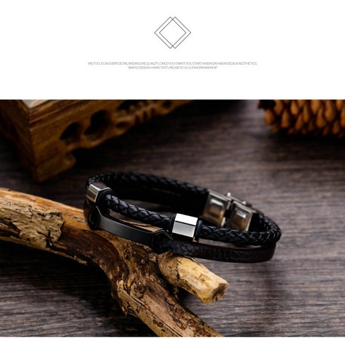 Imagen 4 de 6 de Pulsera Piel Dos Colores Con Placa Acero Pavonado - 69