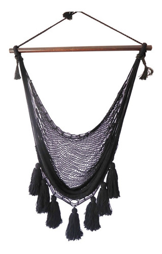 Imagen 1 de 4 de Silla Hamaca Pompones Negra Algodón Con Par Extension Black