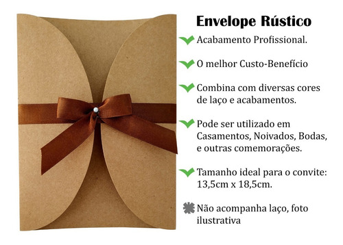 Imagem 2 de 3 de 50 Envelope Kraft Para Convite De Casamento Rústico