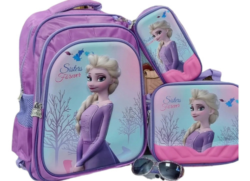 Set De Morral Colegial Frozen Elsa Cartuchera Lonchera 