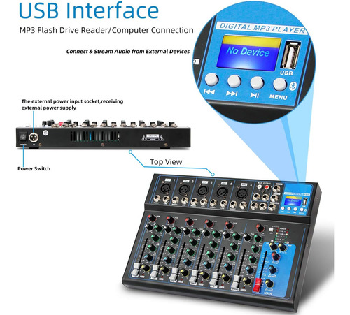 Mezclador De Audio Portatil Bluetooth Depusheng Ht7 Con Usb