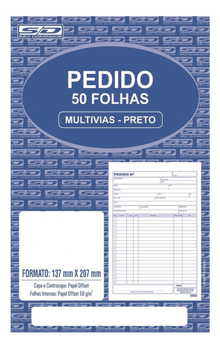 20 Blocos Pedido Multivias Médio Preto 1 Via 50 Folhas