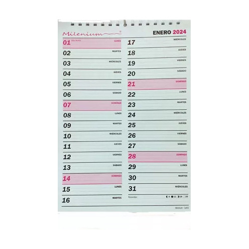 Almanaque Calendario Milenium 2024 Oficio Vertical Mensual 