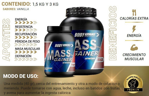 Whey Protein X 3kg + Mass Gainer X 3 Kg. Body Advance