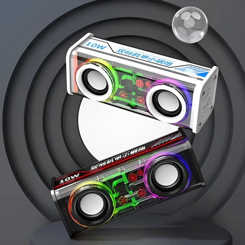 Altavoz V8 Bluetooth 5.0 Transparente Tws Rgb Bajo Potente Blanco