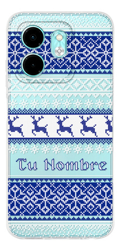 Funda Para Infinix Ugly Sweater Navideño Azul Con Tu Nombre