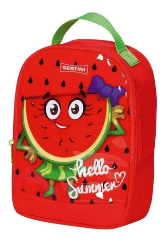 Lancheira Térmica Melância Hello Summer Sestini Kids Escolar Cor Vermelho Frutinha Melancia