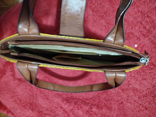 Cartera De Cuero Y Mimbre. Modelo Vintage. Marrón Claro Lisa Metal No (Usado)