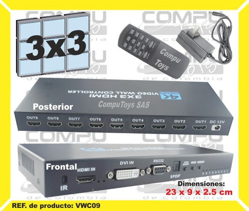 Matriz Videowall 9 Pantallas 3x3 Ref: Vwc09 Computoys Sas