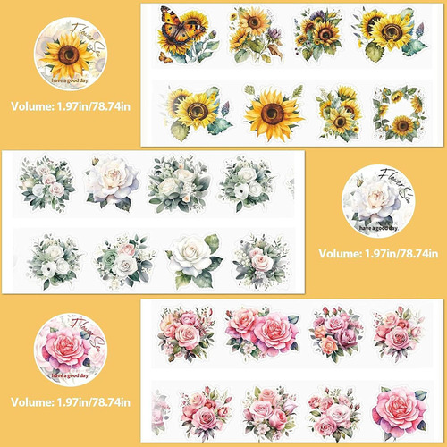 Conjunto De 3 Rolos De Fita Washi De Flores Para Artesanato