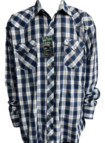 Camisa Azul Vaquera Cuadros Rodeo Talla Extra Manga Larga 