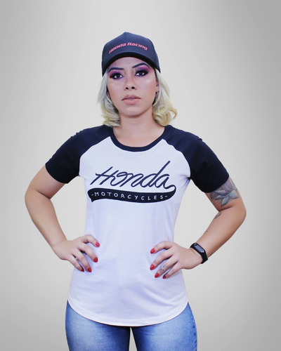Camiseta Moto Honda Feminina Motorcycles - Coleção Asa Vintage - Produto Oficial