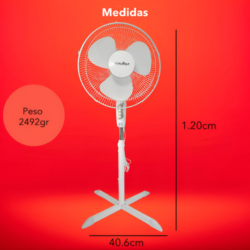Ventilador Pedestal Blanco Giratorio Aspas Plastico 16 Pulg 40.64 Cm 60hz Blanco Abs 3