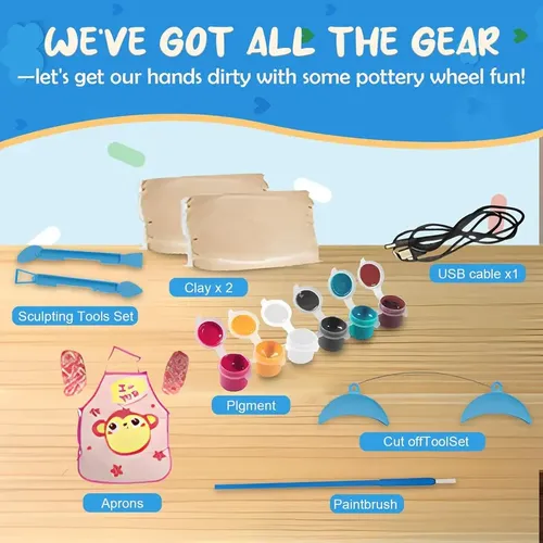 Torno De Alfarería Para Niños TingingYuli, Set De 12 Colores Y Herramientas De Cerámica, Regalo Educativo Para Niños De 6 A 12 Años, Color Amarillo/cian