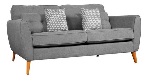 Sillón Sofa De Living Tapizado Tela 3 Cuerpos Madera Alvar Color Gris