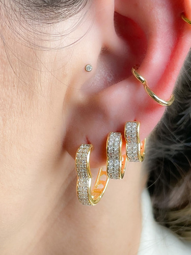 Trio De Brincos Argola Cravejadas Banhadas A Ouro 18k Garantia Feminino Hipoalergico
