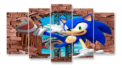 Quadro Decorativo Nostalgia Vídeo Game Sonic Ano 90 5 Pçs