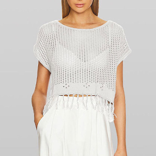 Blusa Tipo TĂșnica Holgada Con Cuello Redondo Y Flecos Para