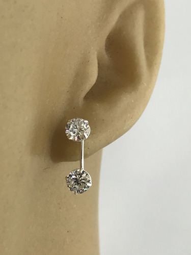 Imagem 3 de 6 de Brincos Zircônia Duplo 2x1 Redonda 5 Mm Prata 925
