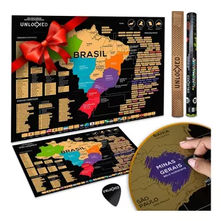 Mapa De Raspar Brasil Unlocked | 82x60 S/ Moldura | Presente