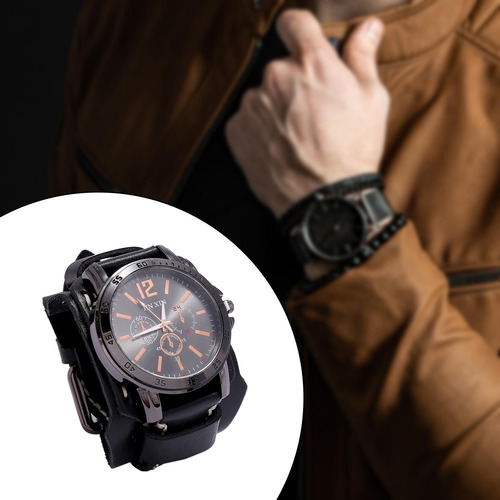 Reloj De Pulsera Para Hombre, Reloj De Cuero, Correa Ancha,