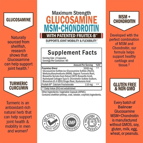 Glucosamina Msm + Chondroitin 120 Caps Balincer Articulación