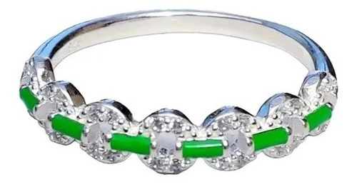 Anillo Plata 925 Circulos Cubic Con Esmalte Verde Anpl634