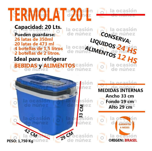 Conservadora Portatil 20 Lt Heladera Termica Alpaca Termolar
