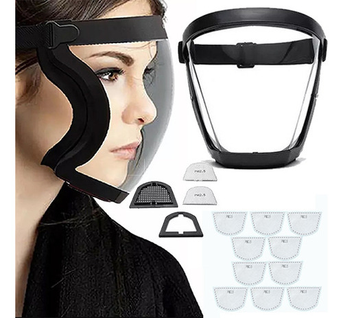 Máscara Protetora De Pc De Facial Transparente + 12filtros