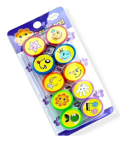 Set 10 Timbres Sellos Infantiles Caritas Motivación Sonrisas