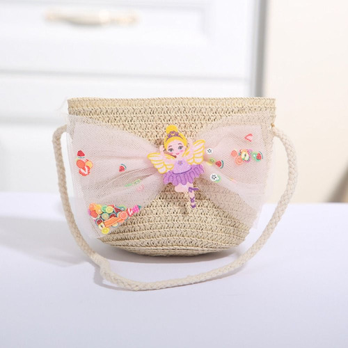 Bolso De Paja Para Niña, Tejido A Mano, Bandolera, Monedero