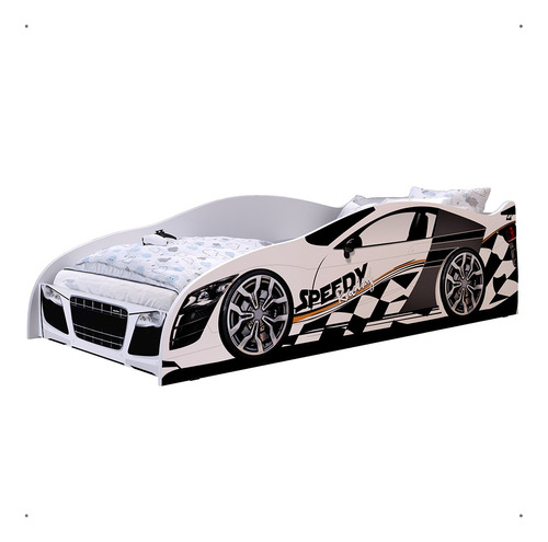 Cama Infantil / Mini Cama Carros Speedy Racing New - Branca/