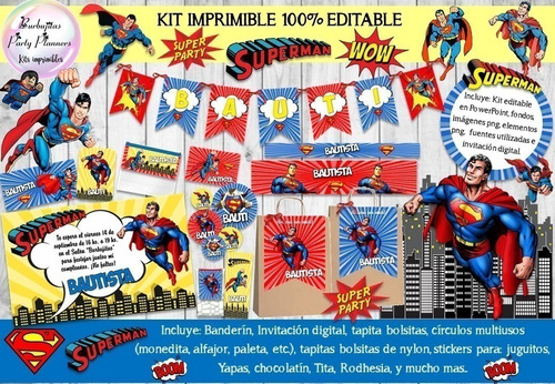 Kit Imprimible Candy Bar Superman 100% Editable