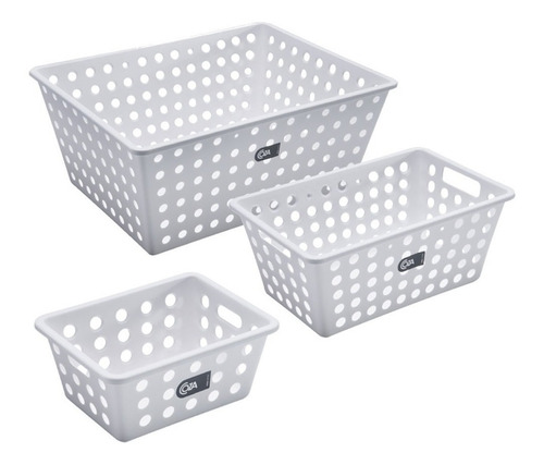 Imagen 1 de 10 de Set X 3 Canastos Organizadores Caja Acanalada Plástica Coza