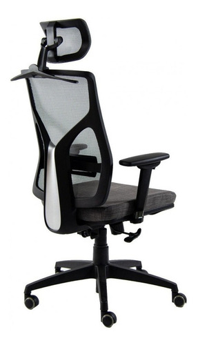 Silla de escritorio Rolic Cool con apoyabrazos ajustables 1D base de nylon y apoyacabezas ergonómica gris y negra con tapizado de mesh y milenium