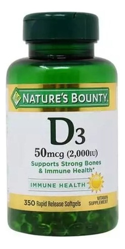 Vitamina D3 Nature's Bounty 50mcg Suplemento X350 Capsulas