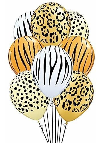 12 Globos Con Estampado Animal - León Tigre Cheetah Zebra