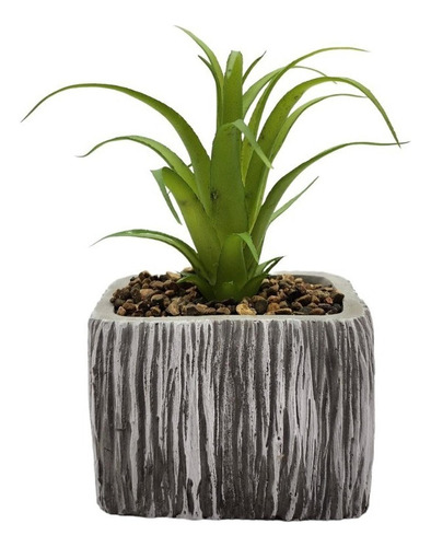 Planta Artificial Macetero Cerámica Vintage Cubo Gris Líneas