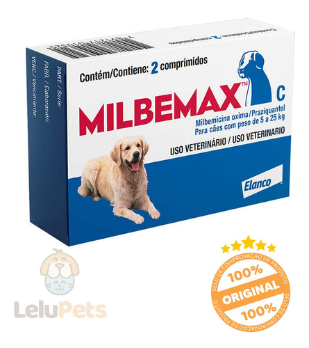 Vermífugo Para Cachorro Elanco Milbemax 5 Kg A 25 Kg 2 Comp