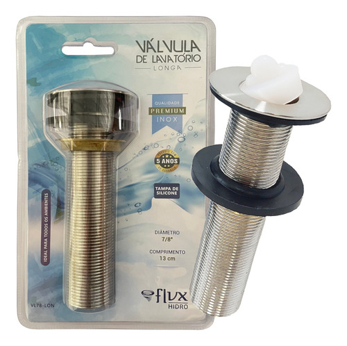 Válvula de Lavatório Longa 7/8" VL78-LON Inox Flvx Hidro Cinza Cromado