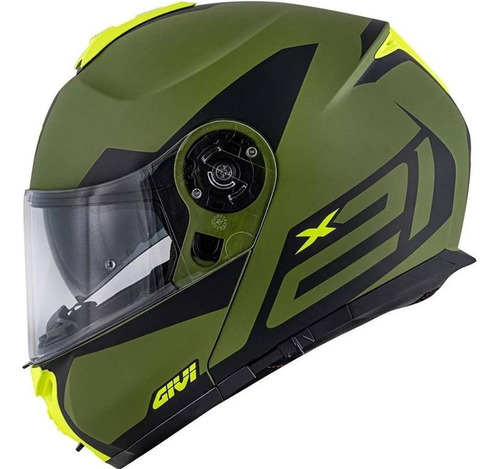 Capacete Givi X21 Spirit Verde/pto/amarelo Fosco Articulado