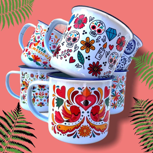 Imagen 1 de 4 de 6 Tazas De Peltre Diseños Mexicanos Tenangos