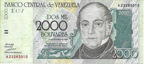 Venezuela. 2000 Bolivares. 1998. Pick 80.  Unc S/c