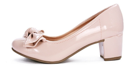 Scarpin Feminino Salto Grosso Verniz Rosa Laço Bico Redondo | Mercado Livre