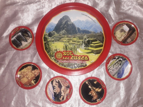 Fuente Bandeja Sol Del Cusco Más 6 Posavasos Vintage